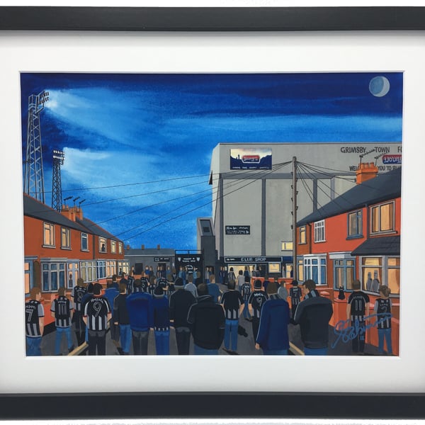 Grimsby Town F.C, Blundell Park, Framed Football Art Print. 14" x 11" Frame Size