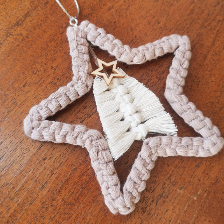 Christmas macrame ornament, Xmas tree, star hanging decoration large FREE UK P&P