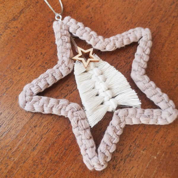 Christmas macrame ornament, Xmas tree, star hanging decoration large FREE UK P&P