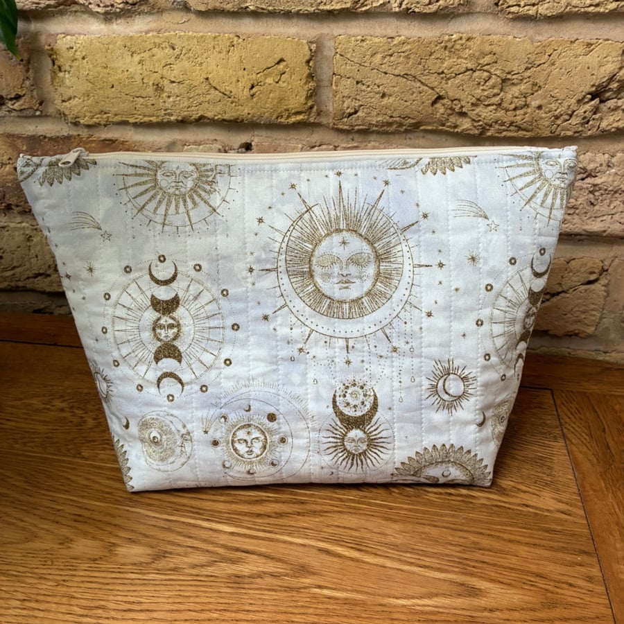 Sun Moon And Stars Print Quilted Fabric Wash Bag