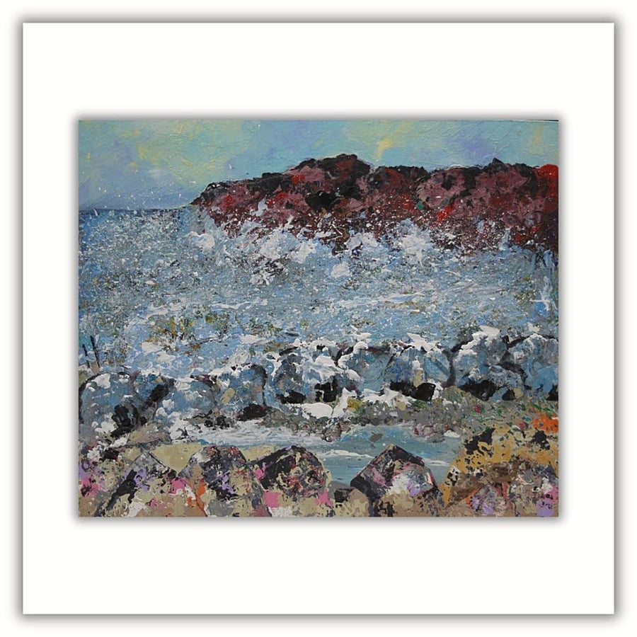 An original mixed media coastal landscape - Scottish coast - framed landscape