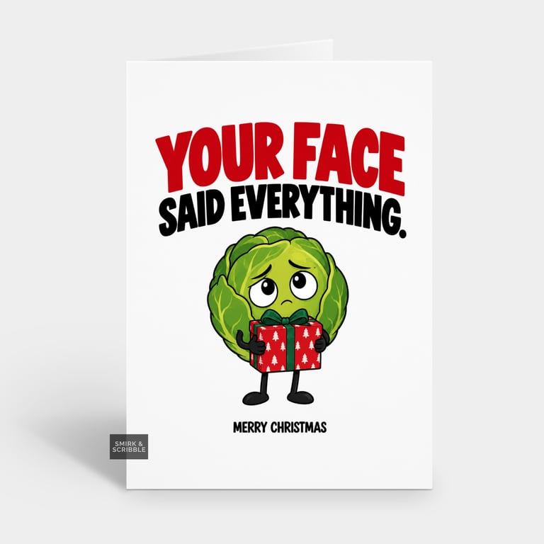 Funny Christmas Card For Him Or Her - Sad Brussels Sprout