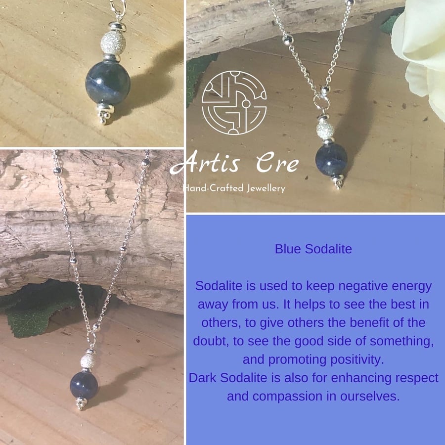 Sterling Silver Satellite chain Blue Sodalite &  SIlver Stardust pendant