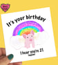 Twenty One again birthday card with a flying pig - Image 2