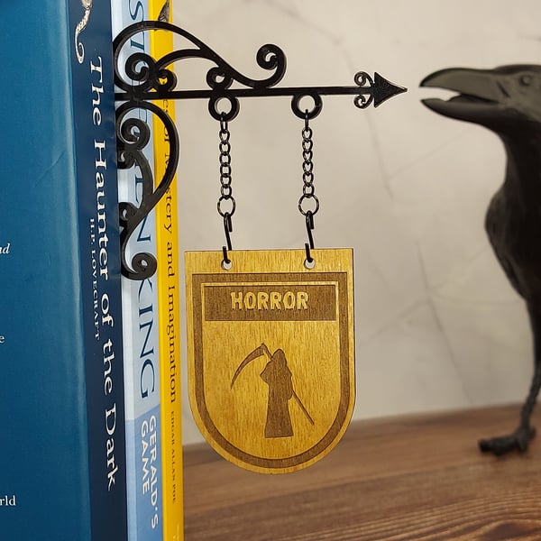 Horror Genre Divider Bookshelf Decor  Solid Walnut Library Sign
