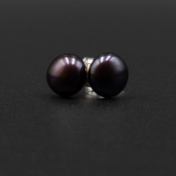  Freshwater pearl black stud earrings, pearl jewelry, Gemini gift