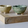 Set of two small trinket bowls - handmade stoneware pottery in green and yellow