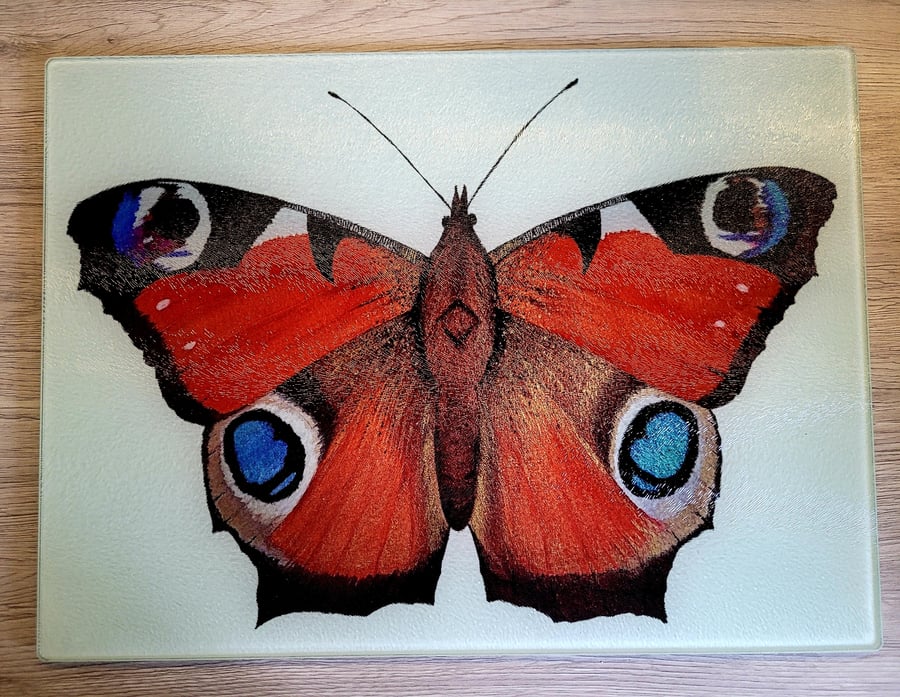 Peacock Butterfly Glass Chopping Board 