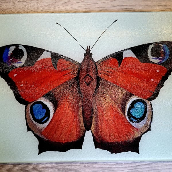 Peacock Butterfly Glass Chopping Board 