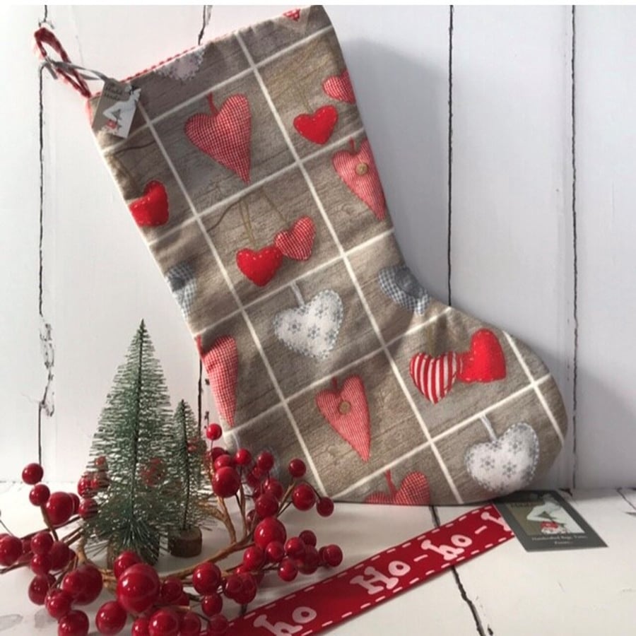 Scandi Style Hearts Christmas Stocking