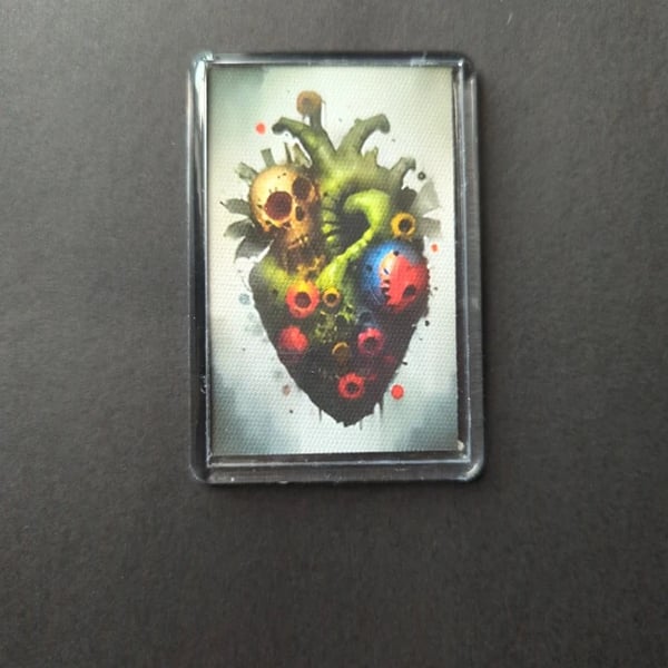 Mechanical Heart Fridge Magnet – Gothic Skull & Gears Art