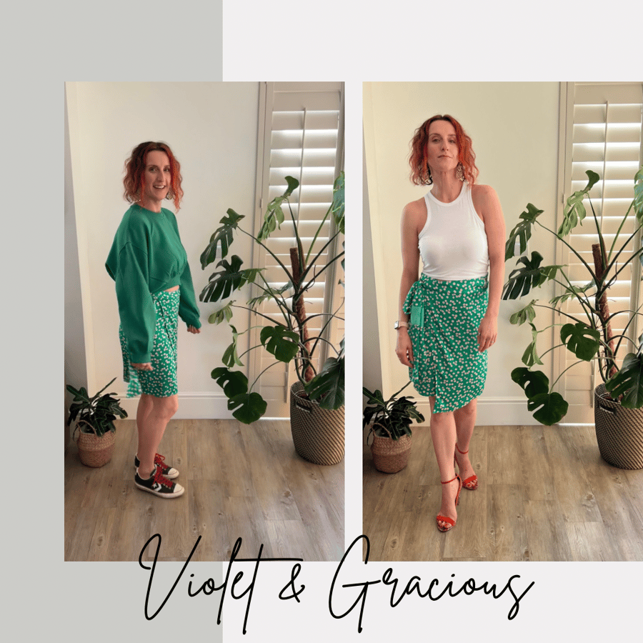 Green Floral Wrap Skirt . Wrap Skirt . Tie Side Skirt . Short Skirt . Size 10