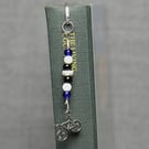 Patterned Metal Bookmark with Glass and Shell Beads and Bicycle Charm