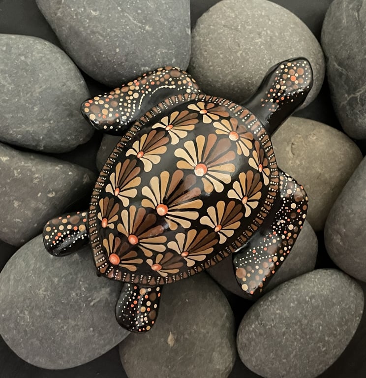 Brown Turtle Mandala Rock Art Stone Acrylic Art Painting Hand Painted Unique