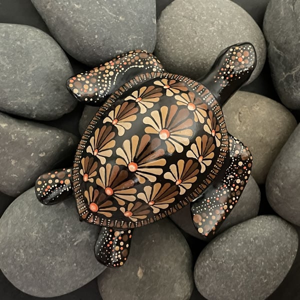 Brown Turtle Mandala Rock Art Stone Acrylic Art Painting Hand Painted Unique