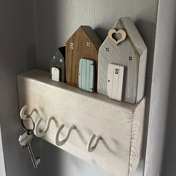 Key Holder with Little Wooden Houses. Handmade new home gift