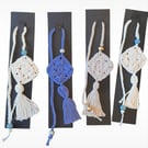 Set of 4 Hand-Crocheted Granny Square Bookmarks – Off-White & Blue Cotton Blend 