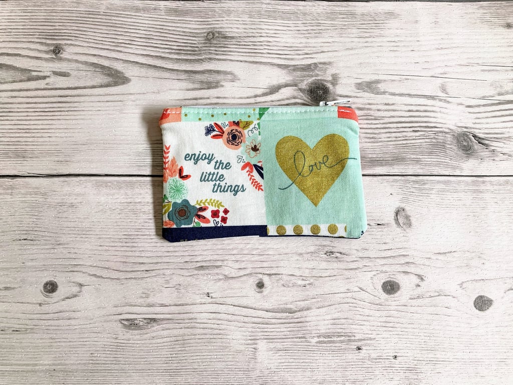 Enjoy the little things & Love zipped cotton fabric coin purse.