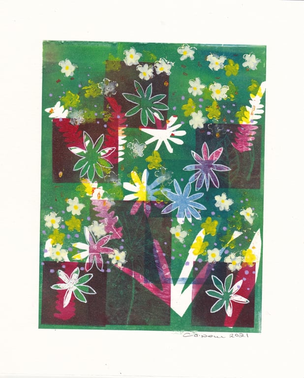 Emerald Garden Monoprint with acrylic - original artwork