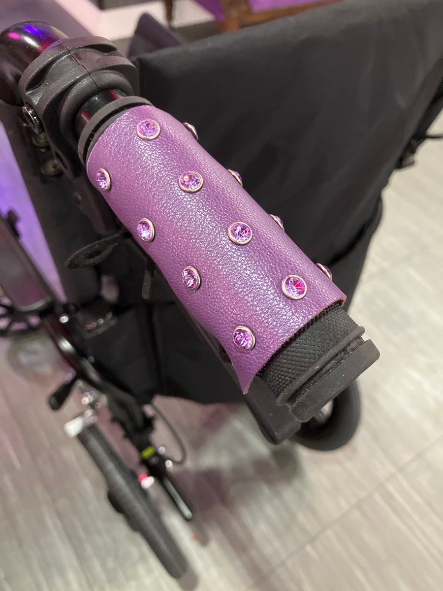 Purple Leather Wheelchair Handle Decorations w Purple Gemstones - FREE SHIPPING