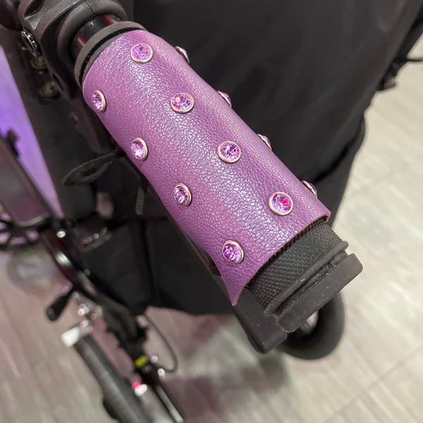 Purple Leather Wheelchair Handle Decorations w Purple Gemstones - FREE SHIPPING