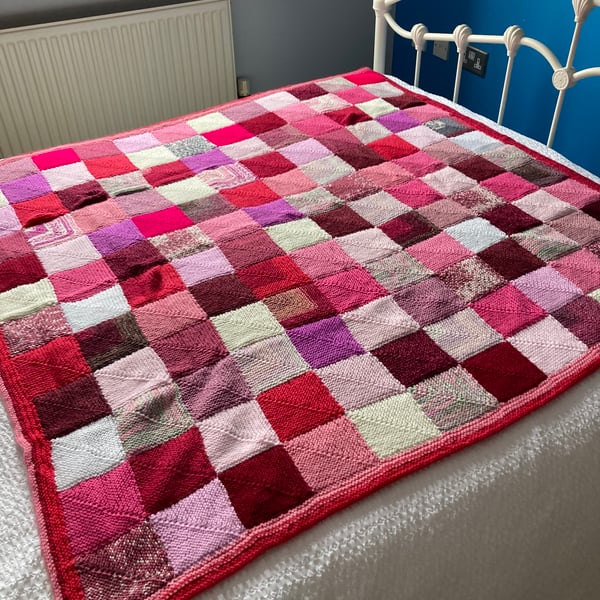 OOAK Knitted Lined Patchwork Blanket