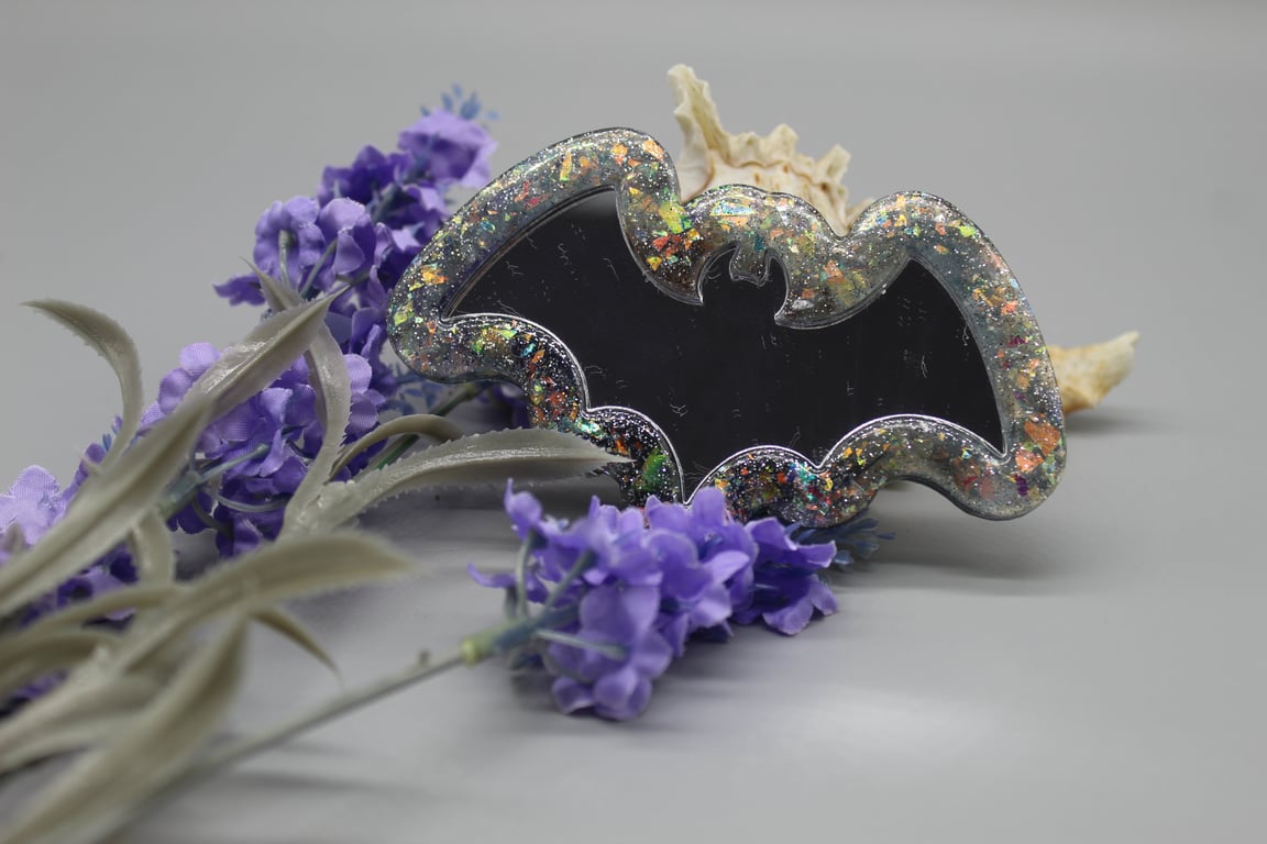 Bat Pocket Mirror, Resin Mirror, Pocket Mirror, Resin Bat Mirror, Goth Gift Idea