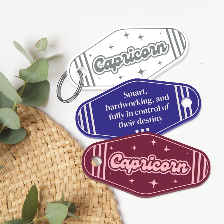 Retro Star Sign - Capricorn Keyring: Motel-Style Zodiac Keychain Birthday Gift