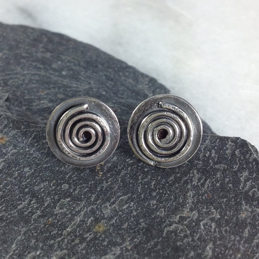 Small sterling silver spiral stud earrings