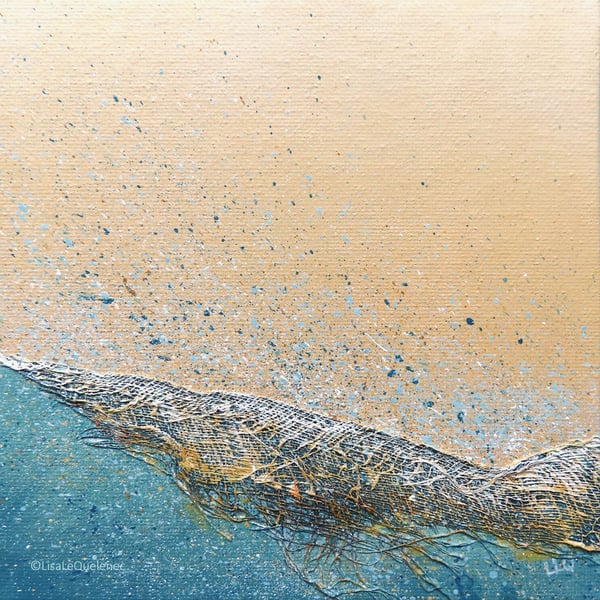 On a teal Tide VI breaking wave sunset mixed media surf art picture series