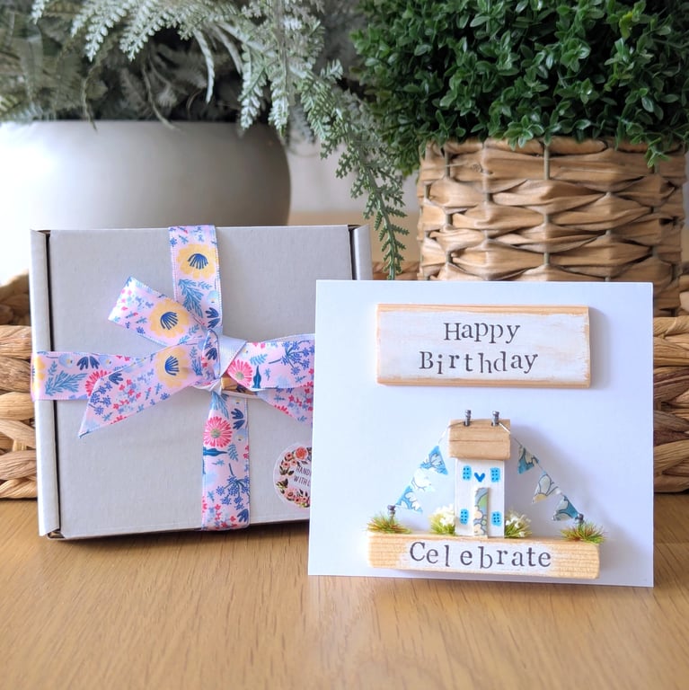 Happy Birthday Card With Removable Wooden Cottage Gift