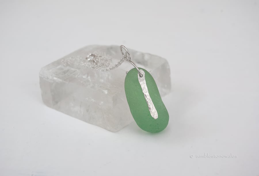 Green Welsh Sea Glass and Sterling Silver Pendant