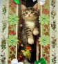 Tabby Fluffy Kitten Cat - Hand Crafted Decoupage Greeting Card - Blank - 3175