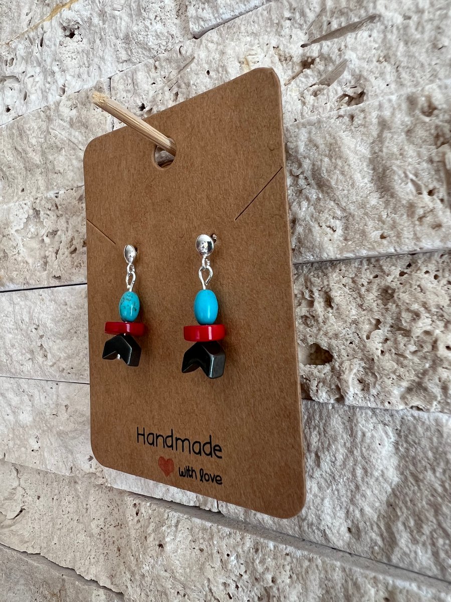 Cheerful sterling silver fish drop stud earrings 