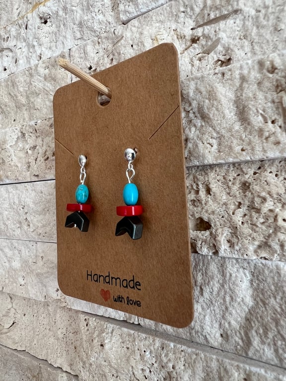 Cheerful sterling silver fish drop stud earrings 