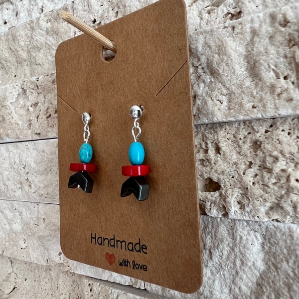 Cheerful sterling silver fish drop stud earrings 