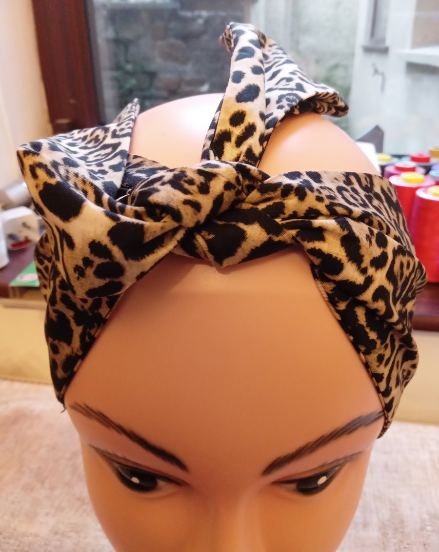 1950s Retro Rockabilly Headscarf  Bandana Handmade Leopard Print