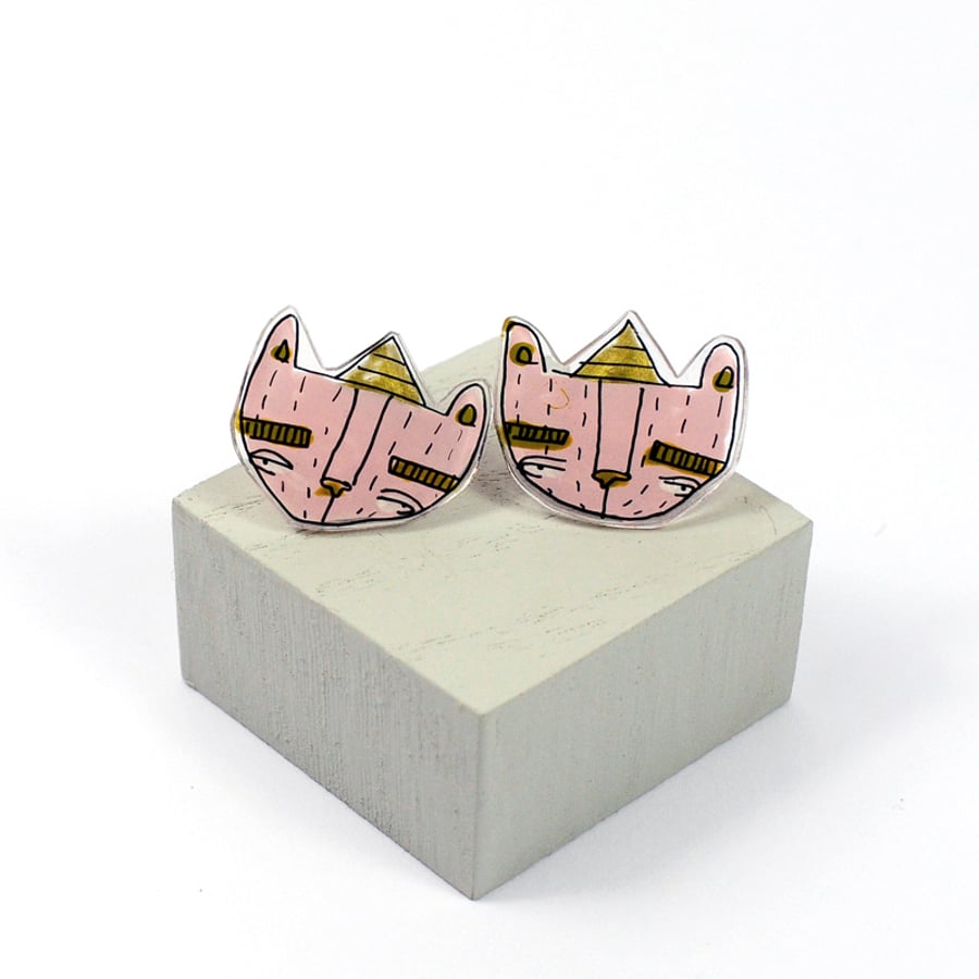 'Party Bear' in Pink Illustrated Ear studs