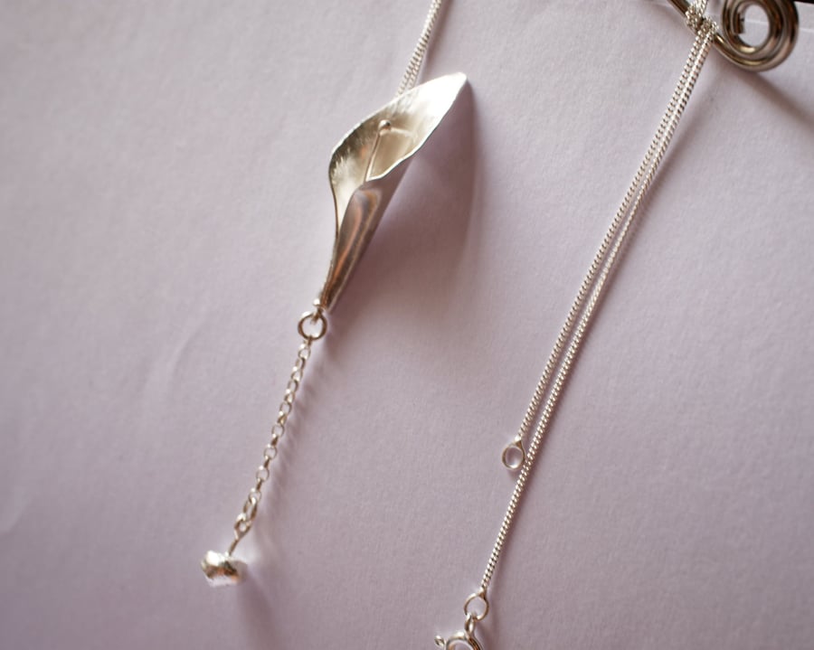 Silver Calla Lily Necklace, Handmade Silver Flower Pendant