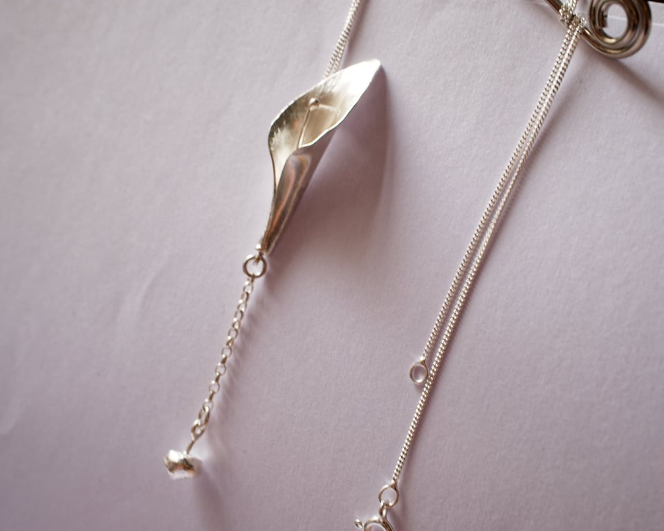 Silver Calla Lily Necklace, Handmade Silver Flower Pendant