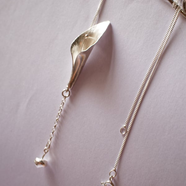 Silver Calla Lily Necklace, Handmade Silver Flower Pendant
