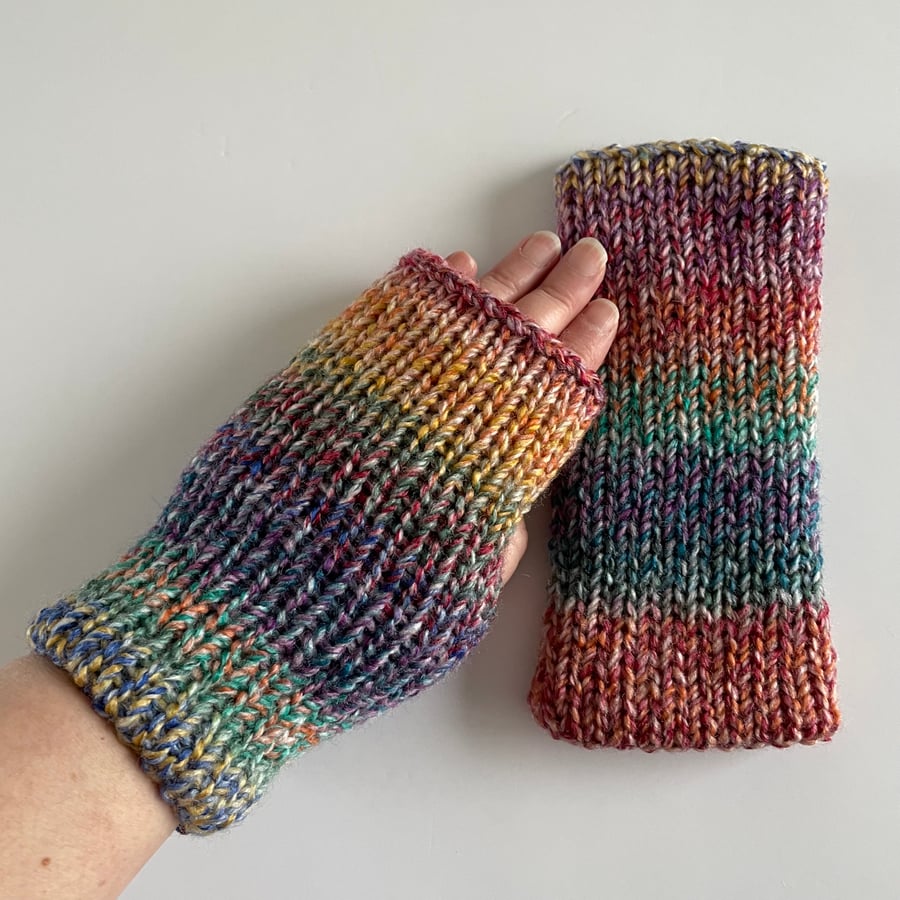 Knitted Fingerless Gloves, handmade wrist warmers, FREE DELIVERY 