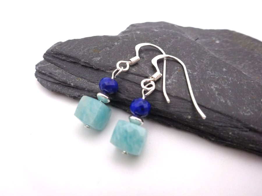 Amazonite and lapis lazuli gemstone earrings