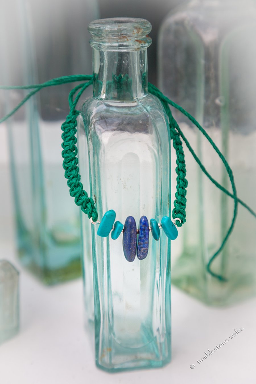 Turquoise and Lapis Lazuli Beaded Hemp Macrame Bracelet