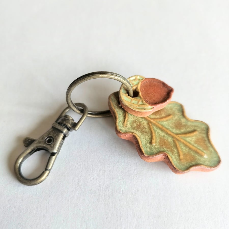 Oak leaf and acorn ceramic keyring , bag charm