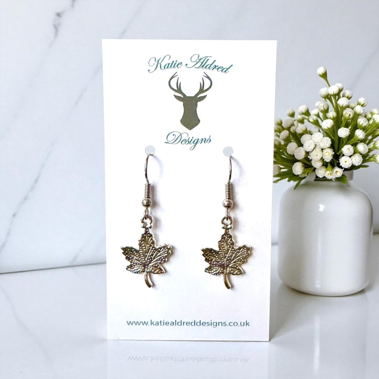 Charm Earrings - Silver Maple Leaf