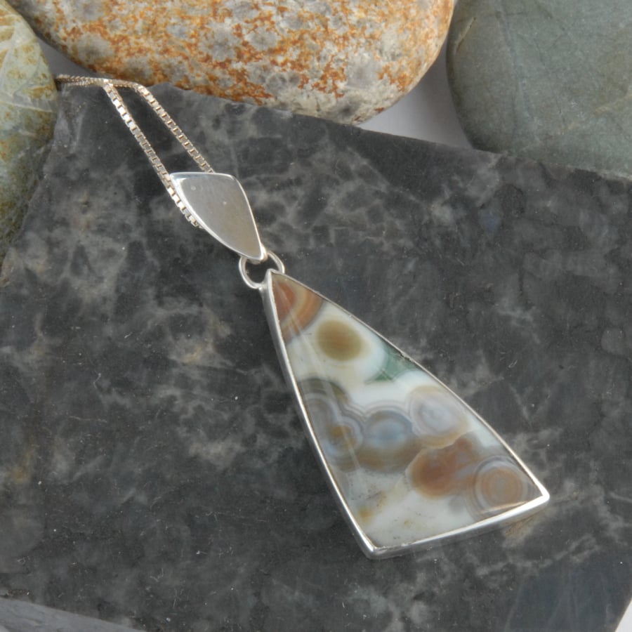 Sterling silver and ocean jasper pendant
