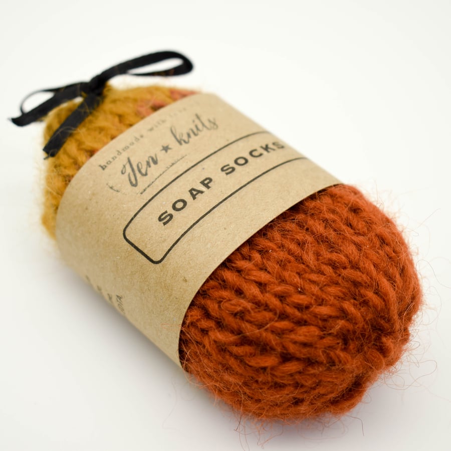 Hand knitted self felting soap sock - Orange - eco friendly