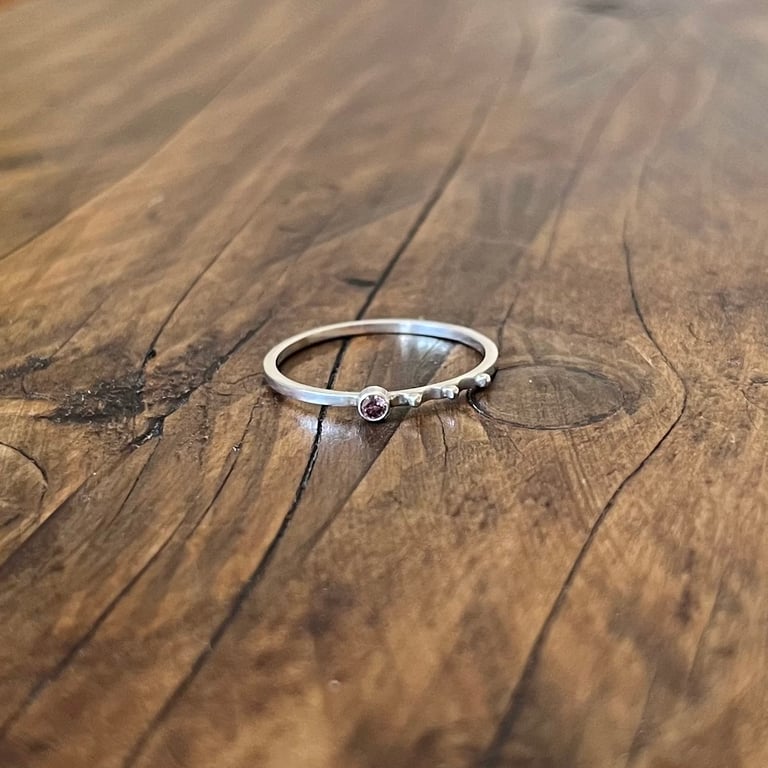 Rosey Beaded Dainty Ring- Size L.5 (UK) - Handmade, Sterling Silver, CZ