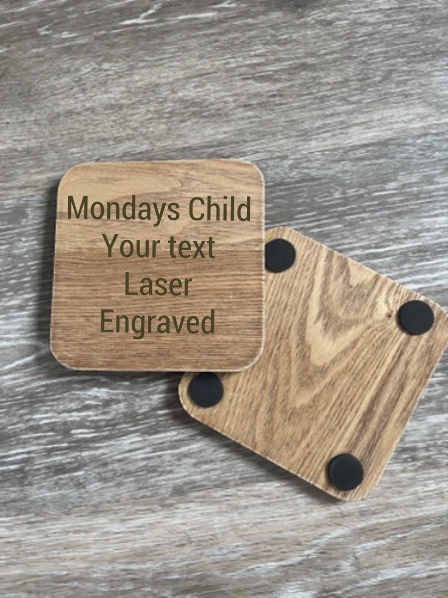 Personalised coaster, laser engraved wooden coaster
